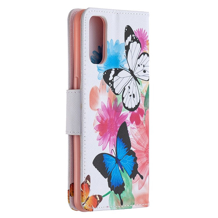 Pattern Printing Leather Wallet Protective Case for Oppo Reno4 5G - Butterflies
