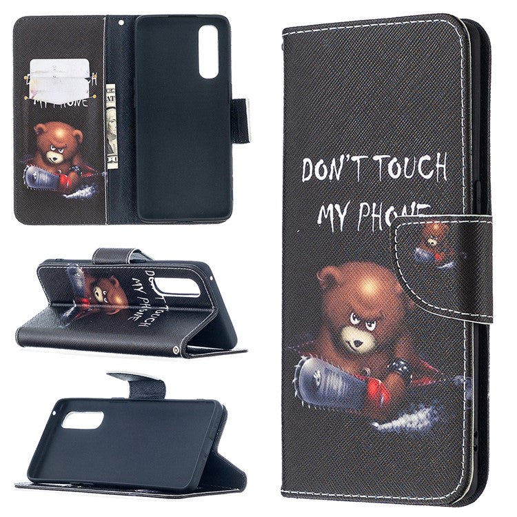 Pattern Printing Skin Magnetic Leather with Wallet Case for Oppo Find X2 Neo - Bear and Its Warnings