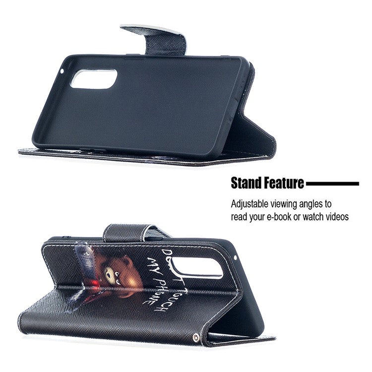 Pattern Printing Skin Magnetic Leather with Wallet Case for Oppo Find X2 Neo - Bear and Its Warnings