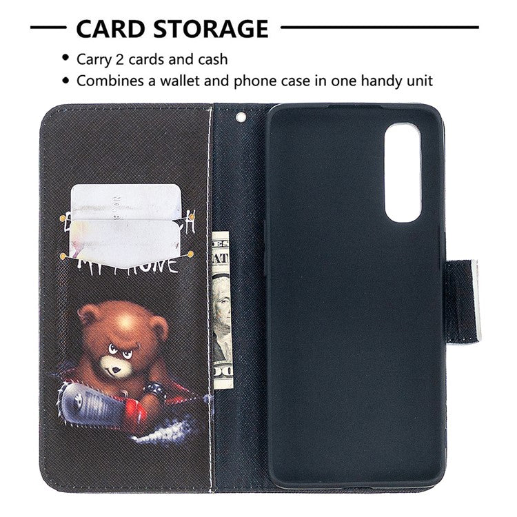 Pattern Printing Skin Magnetic Leather with Wallet Case for Oppo Find X2 Neo - Bear and Its Warnings