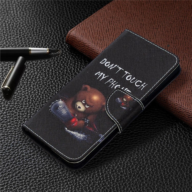 Pattern Printing Skin Magnetic Leather with Wallet Case for Oppo Find X2 Neo - Bear and Its Warnings