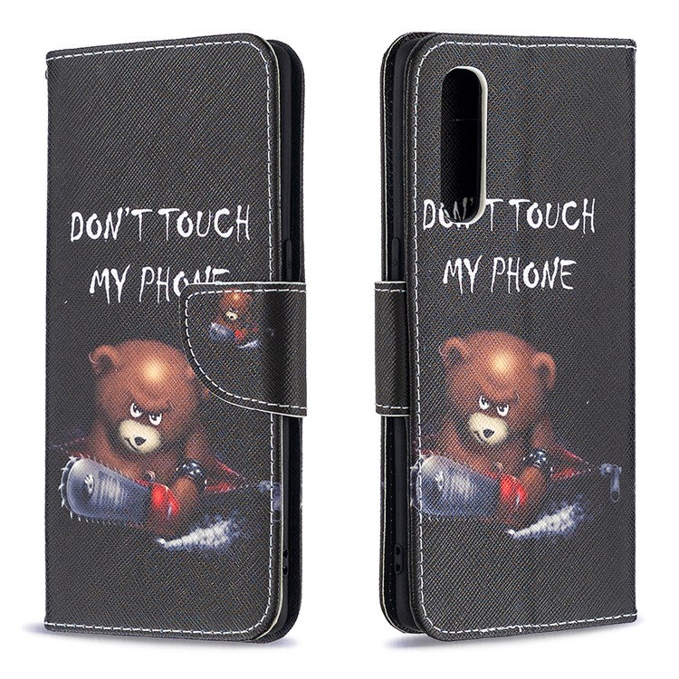 Pattern Printing Skin Magnetic Leather with Wallet Case for Oppo Find X2 Neo - Bear and Its Warnings