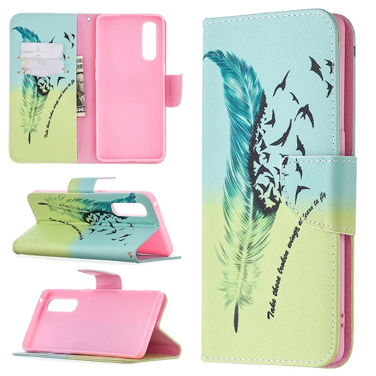 Pattern Printing Skin Magnetic Leather with Wallet Case for Oppo Find X2 Neo - Feather Pattern