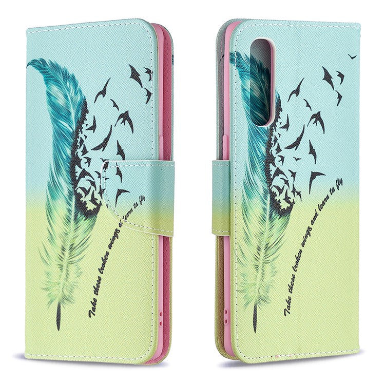 Pattern Printing Skin Magnetic Leather with Wallet Case for Oppo Find X2 Neo - Feather Pattern