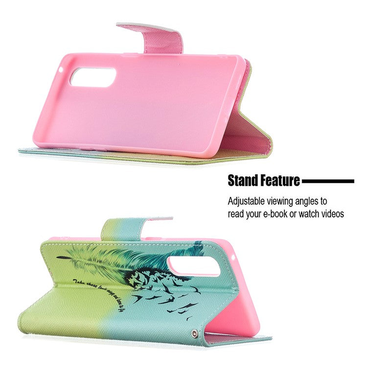 Pattern Printing Skin Magnetic Leather with Wallet Case for Oppo Find X2 Neo - Feather Pattern