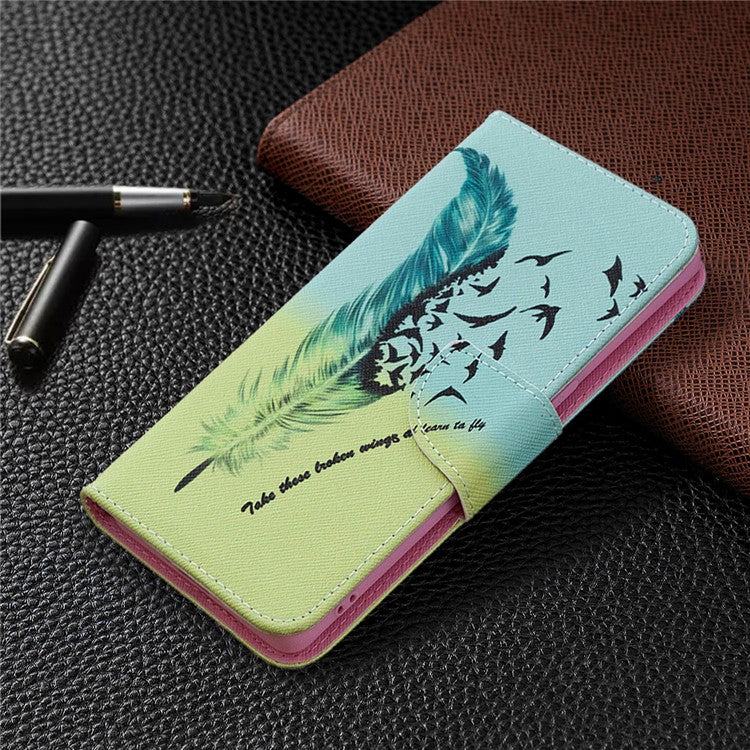 Pattern Printing Skin Magnetic Leather with Wallet Case for Oppo Find X2 Neo - Feather Pattern