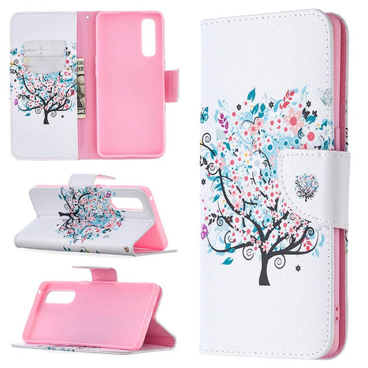 Pattern Printing Skin Magnetic Leather with Wallet Case for Oppo Find X2 Neo - Flowered Tree