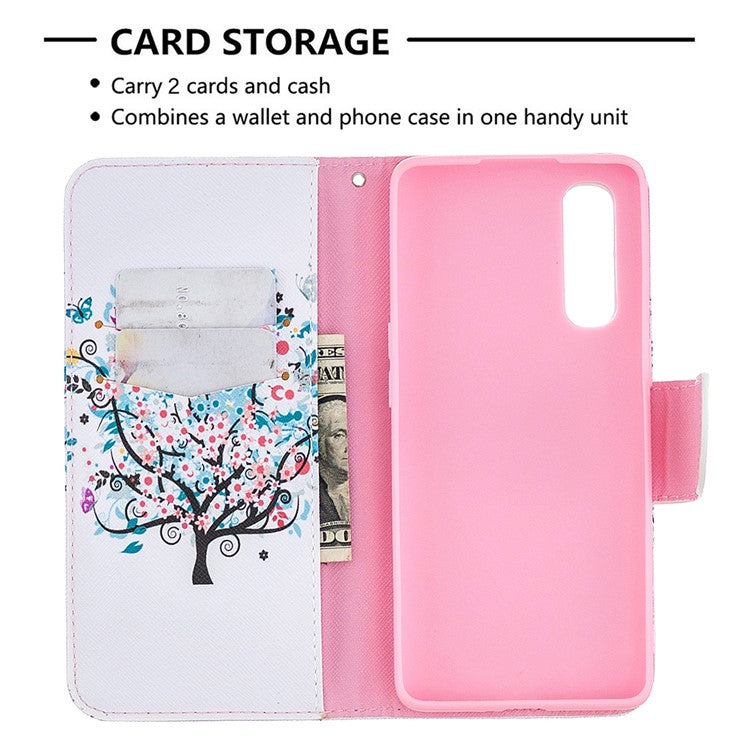 Pattern Printing Skin Magnetic Leather with Wallet Case for Oppo Find X2 Neo - Flowered Tree