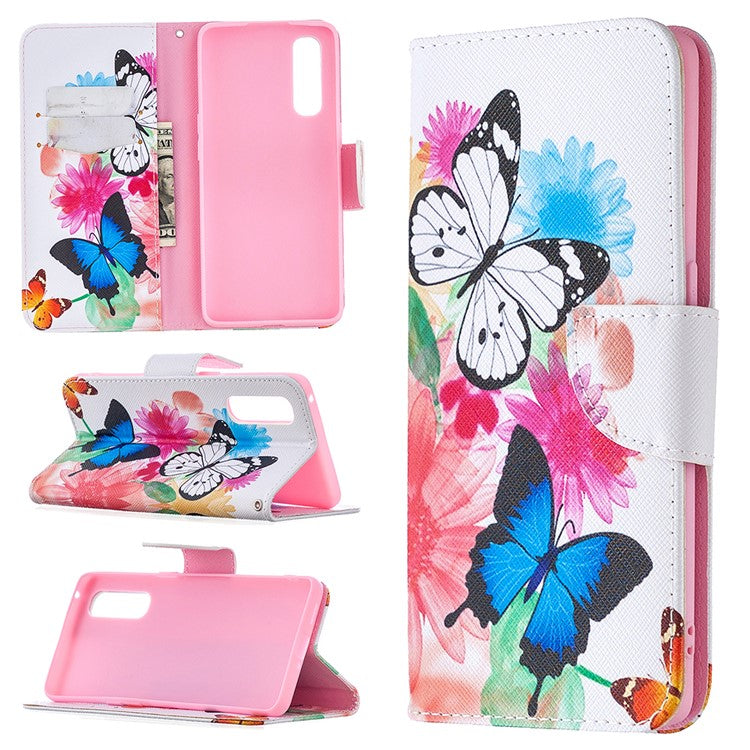 Pattern Printing Skin Magnetic Leather with Wallet Case for Oppo Find X2 Neo - Vivid Butterflies