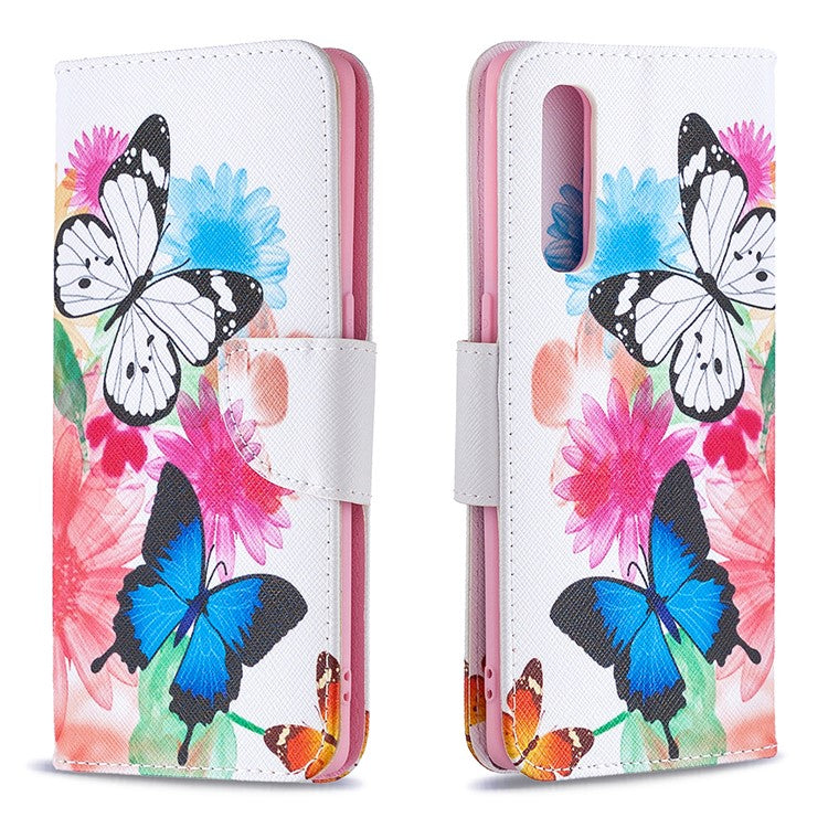 Pattern Printing Skin Magnetic Leather with Wallet Case for Oppo Find X2 Neo - Vivid Butterflies