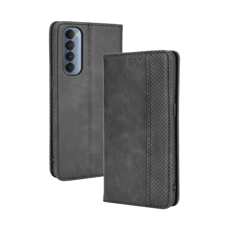 Retro with Wallet Stand Leather Phone Cover for Oppo Reno4 Pro 4G - Black