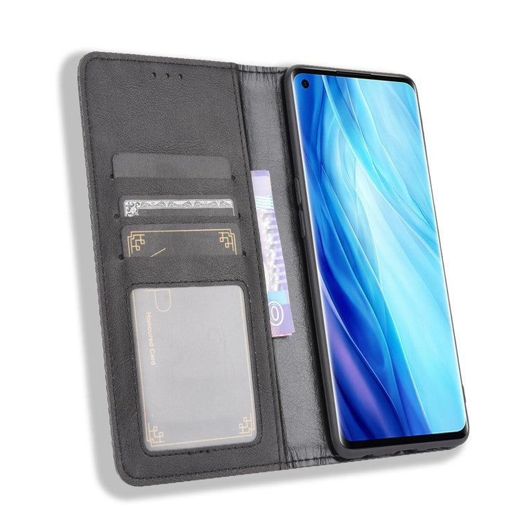 Retro with Wallet Stand Leather Phone Cover for Oppo Reno4 Pro 4G - Black