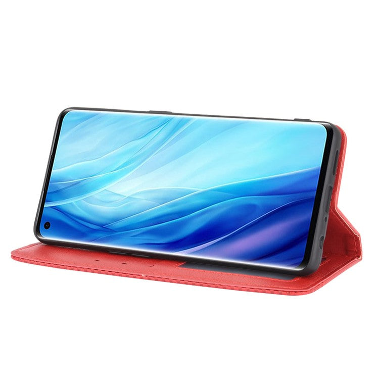 Retro with Wallet Stand Leather Phone Cover for Oppo Reno4 Pro 4G - Red