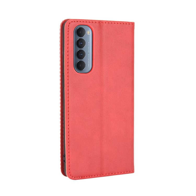 Retro with Wallet Stand Leather Phone Cover for Oppo Reno4 Pro 4G - Red