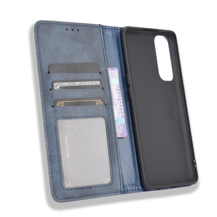 Retro with Wallet Stand Leather Phone Cover for Oppo Reno4 Pro 4G - Blue