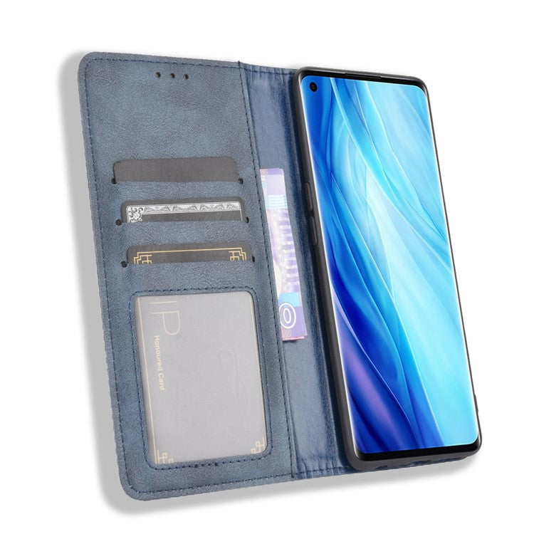 Retro with Wallet Stand Leather Phone Cover for Oppo Reno4 Pro 4G - Blue