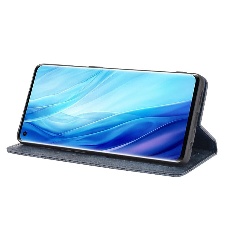 Retro with Wallet Stand Leather Phone Cover for Oppo Reno4 Pro 4G - Blue