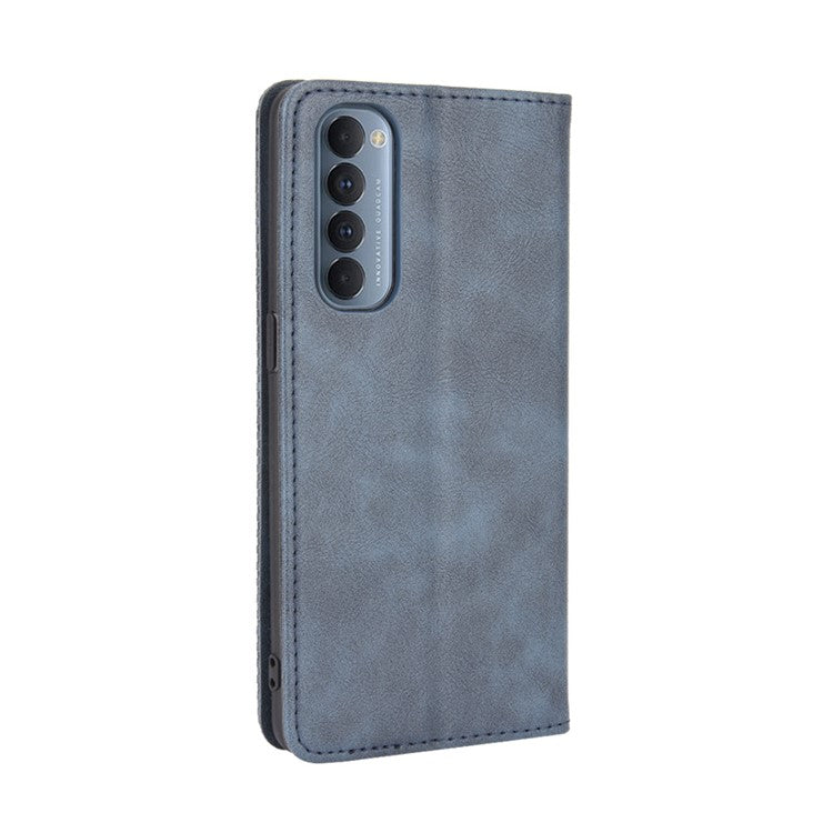 Retro with Wallet Stand Leather Phone Cover for Oppo Reno4 Pro 4G - Blue