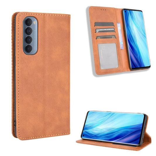 Retro with Wallet Stand Leather Phone Cover for Oppo Reno4 Pro 4G - Brown