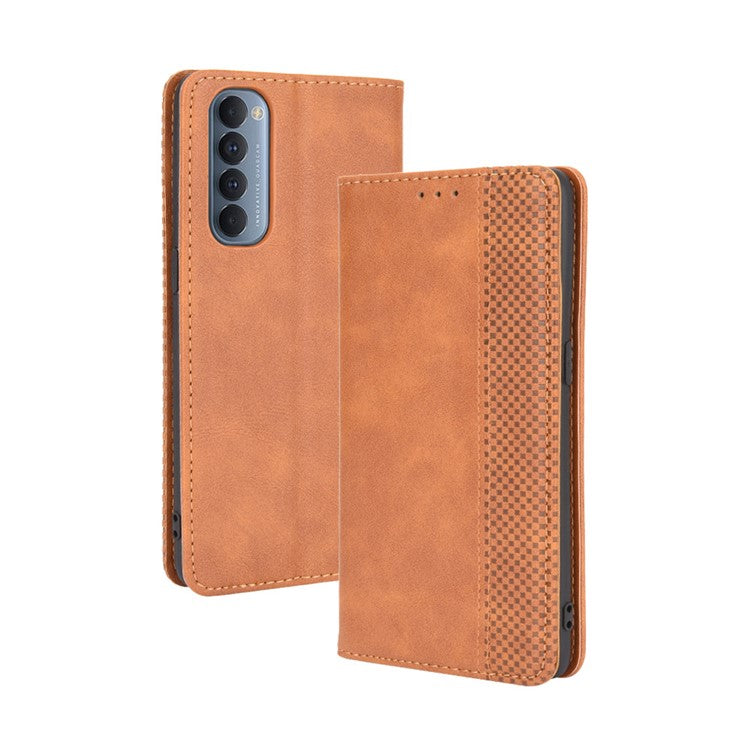 Retro with Wallet Stand Leather Phone Cover for Oppo Reno4 Pro 4G - Brown