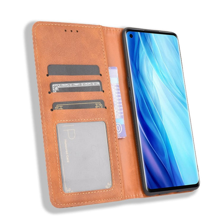 Retro with Wallet Stand Leather Phone Cover for Oppo Reno4 Pro 4G - Brown