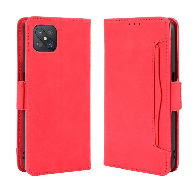 Multiple Card Slots Leather Shell Wallet Cell Phone Cover for OPPO A92s/Reno4 Z 5G with Multi-Angle Stand - Red