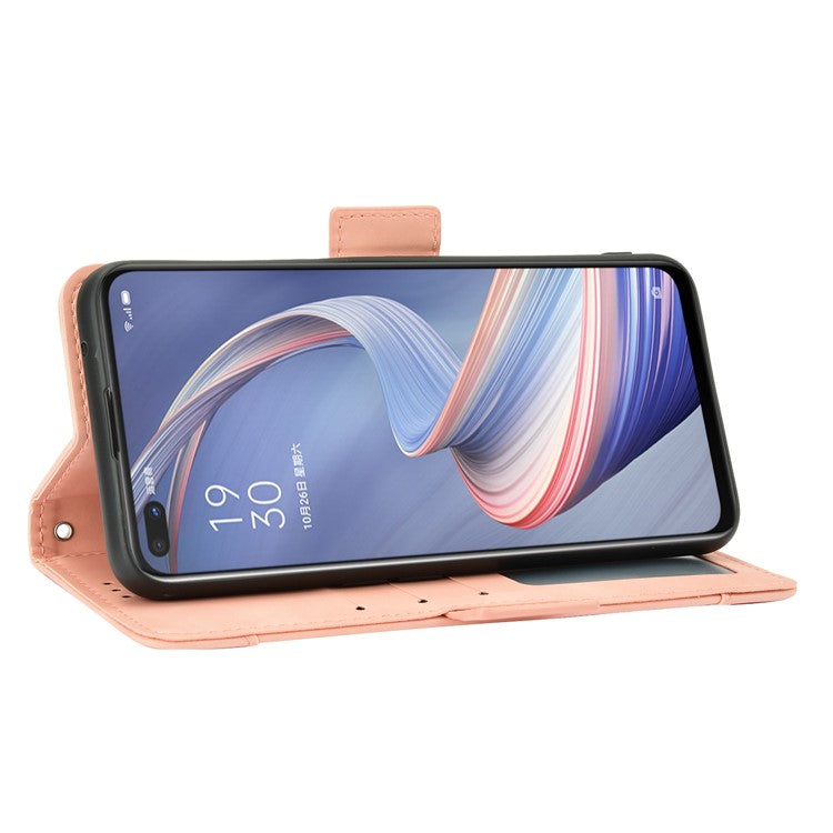 Multiple Card Slots Leather Shell Wallet Cell Phone Cover for OPPO A92s/Reno4 Z 5G with Multi-Angle Stand - Pink