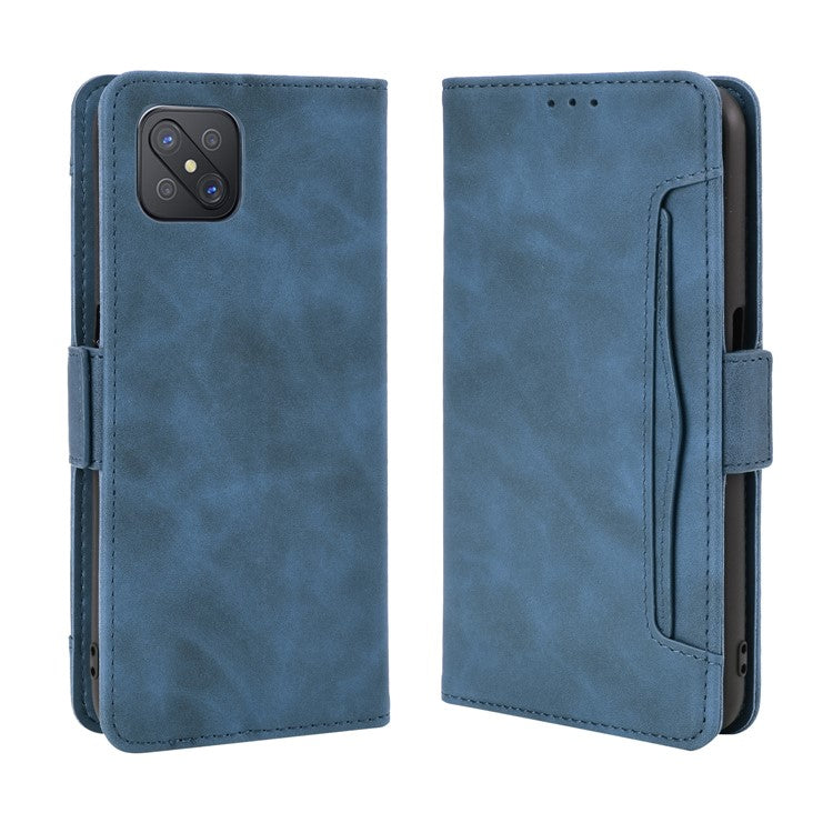 Multiple Card Slots Leather Shell Wallet Cell Phone Cover for OPPO A92s/Reno4 Z 5G with Multi-Angle Stand - Blue