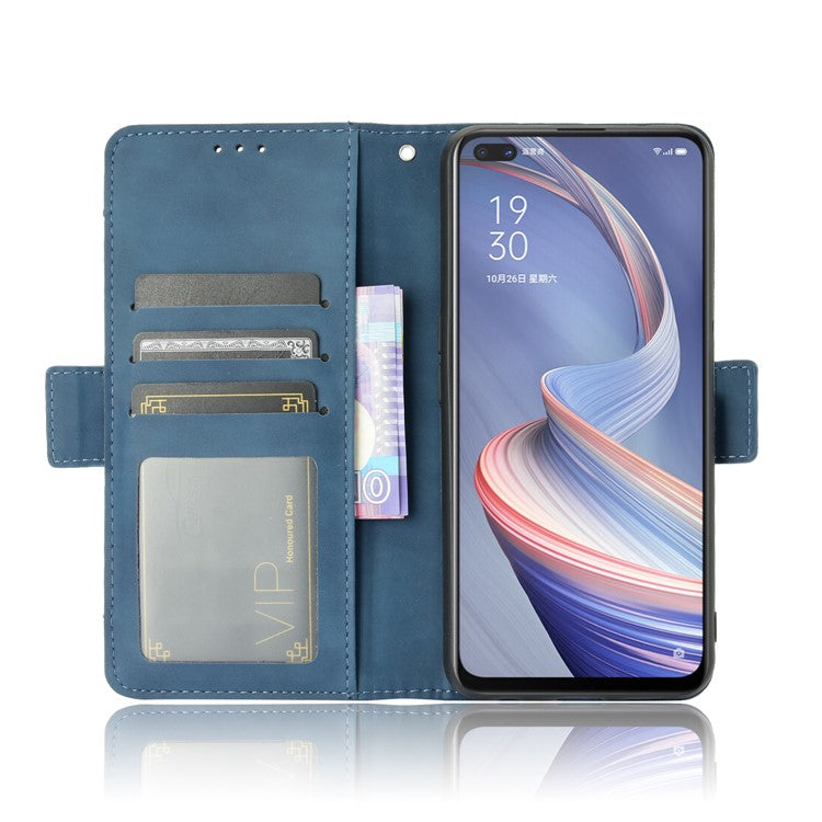 Multiple Card Slots Leather Shell Wallet Cell Phone Cover for OPPO A92s/Reno4 Z 5G with Multi-Angle Stand - Blue