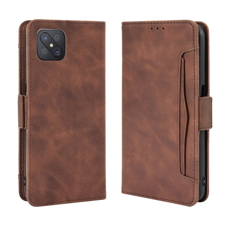 Multiple Card Slots Leather Shell Wallet Cell Phone Cover for OPPO A92s/Reno4 Z 5G with Multi-Angle Stand - Brown
