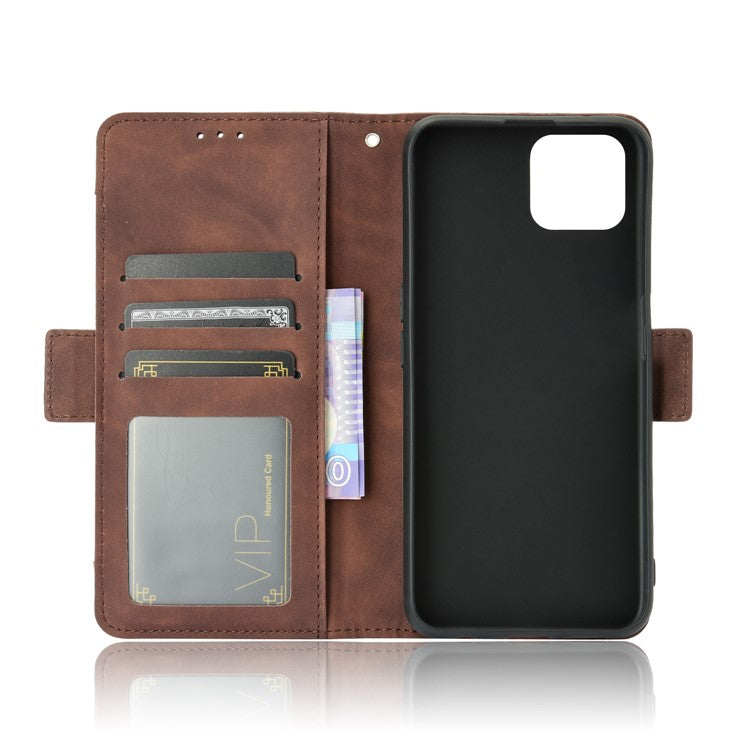 Multiple Card Slots Leather Shell Wallet Cell Phone Cover for OPPO A92s/Reno4 Z 5G with Multi-Angle Stand - Brown