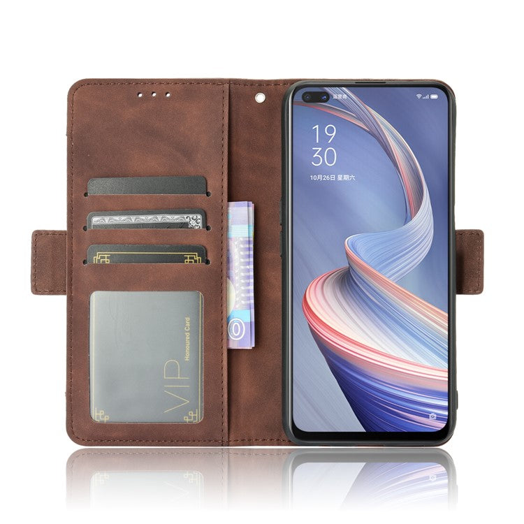 Multiple Card Slots Leather Shell Wallet Cell Phone Cover for OPPO A92s/Reno4 Z 5G with Multi-Angle Stand - Brown
