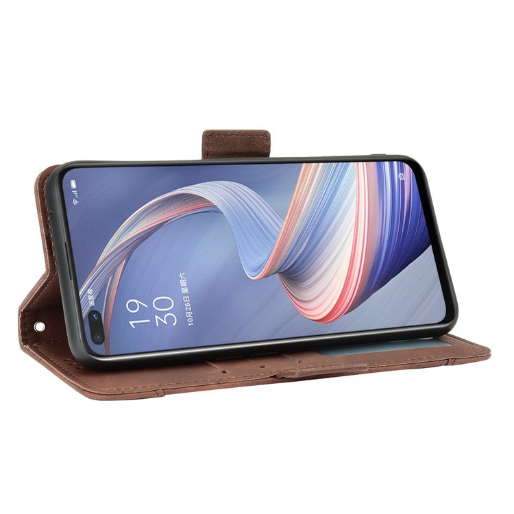 Multiple Card Slots Leather Shell Wallet Cell Phone Cover for OPPO A92s/Reno4 Z 5G with Multi-Angle Stand - Brown