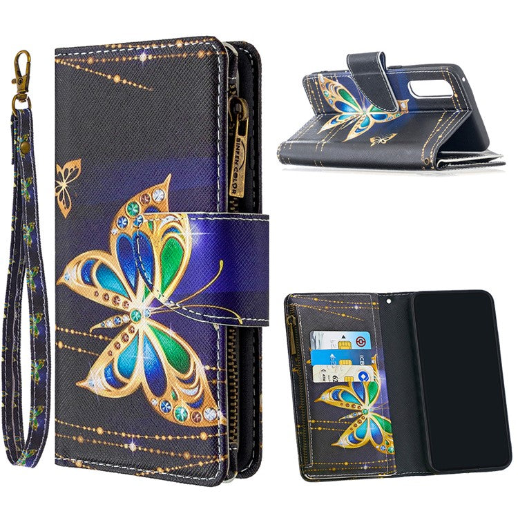 Printing Skin Zipper Pocket Leather Case for Oppo Reno3 Pro/Find X2 Neo - Crystal Butterfly