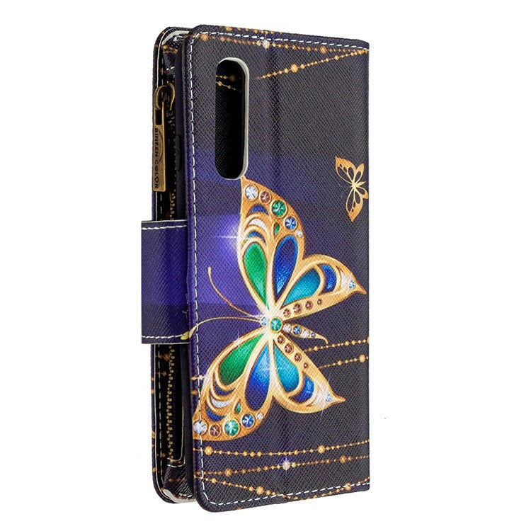 Printing Skin Zipper Pocket Leather Case for Oppo Reno3 Pro/Find X2 Neo - Crystal Butterfly