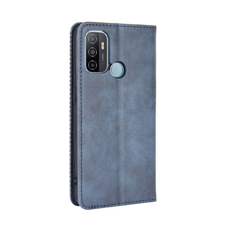 Vintage Style Shell Leather Wallet Stand Phone Case for Oppo A53(2020)/A32 (2020) - Blue