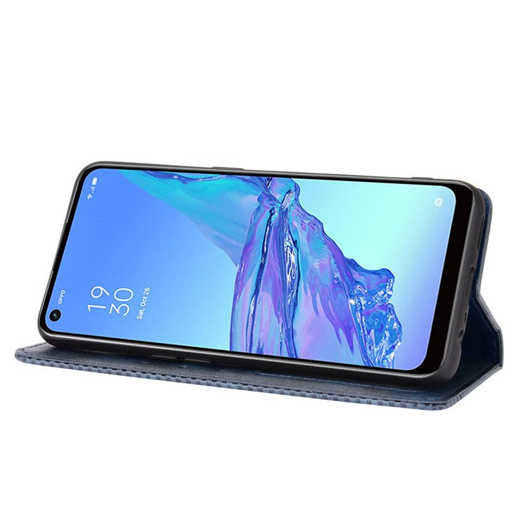 Vintage Style Shell Leather Wallet Stand Phone Case for Oppo A53(2020)/A32 (2020) - Blue