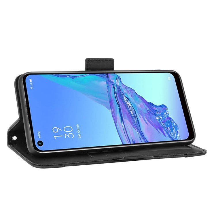 Multiple Card Slots Leather with Wallet Cell Phone Cover for Oppo A53/A32 (2020) - Black