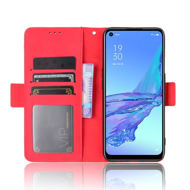 Multiple Card Slots Leather with Wallet Cell Phone Cover for Oppo A53/A32 (2020) - Red