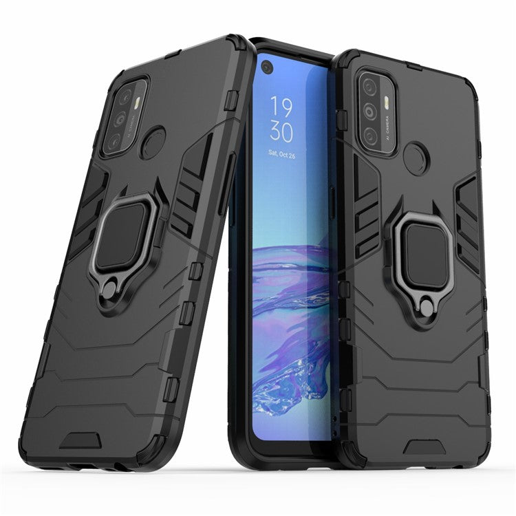 PC + TPU Finger Ring Kickstand Cover Hands-Free Viewing for Oppo A53/A32 (2020) - Black