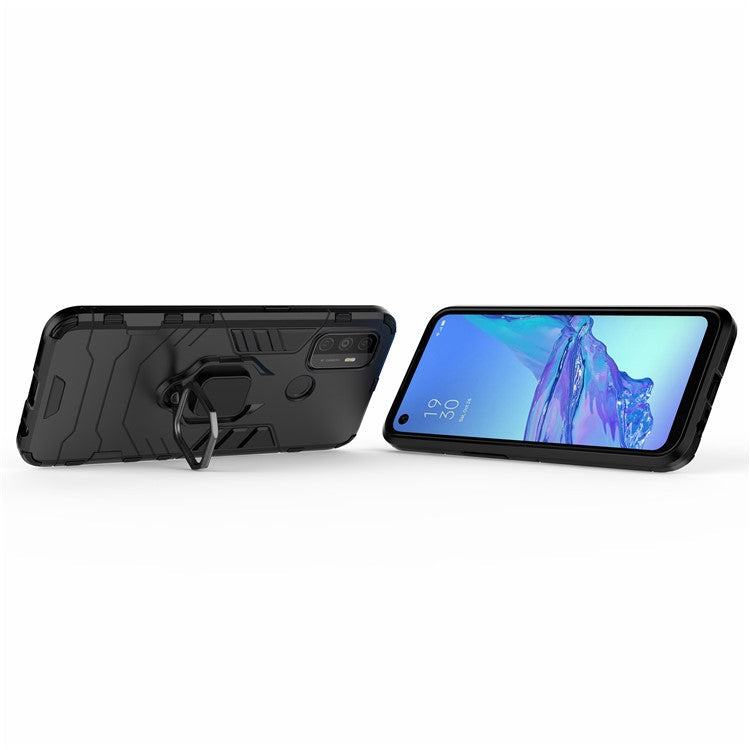 PC + TPU Finger Ring Kickstand Cover Hands-Free Viewing for Oppo A53/A32 (2020) - Black