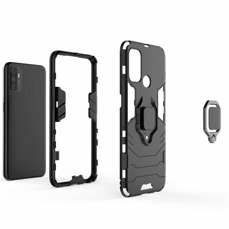 PC + TPU Finger Ring Kickstand Cover Hands-Free Viewing for Oppo A53/A32 (2020) - Black