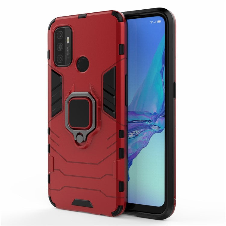 PC + TPU Finger Ring Kickstand Cover Hands-Free Viewing for Oppo A53/A32 (2020) - Red