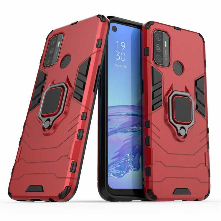 PC + TPU Finger Ring Kickstand Cover Hands-Free Viewing for Oppo A53/A32 (2020) - Red