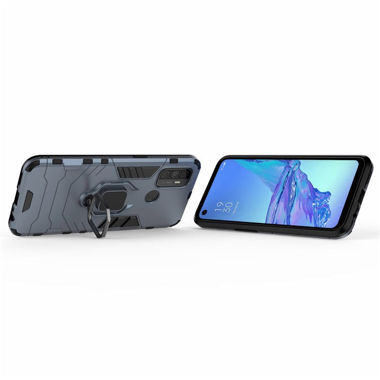 PC + TPU Finger Ring Kickstand Cover Hands-Free Viewing for Oppo A53/A32 (2020) - Blue
