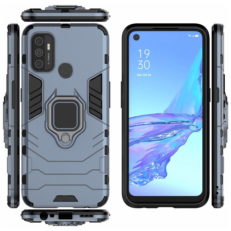 PC + TPU Finger Ring Kickstand Cover Hands-Free Viewing for Oppo A53/A32 (2020) - Blue
