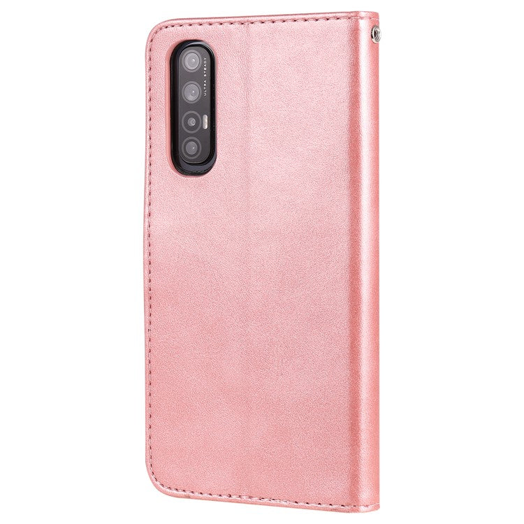 Zipper Pocket Leather Protector Wallet Case for OPPO Find X2 Neo/Reno3 Pro - Rose Gold