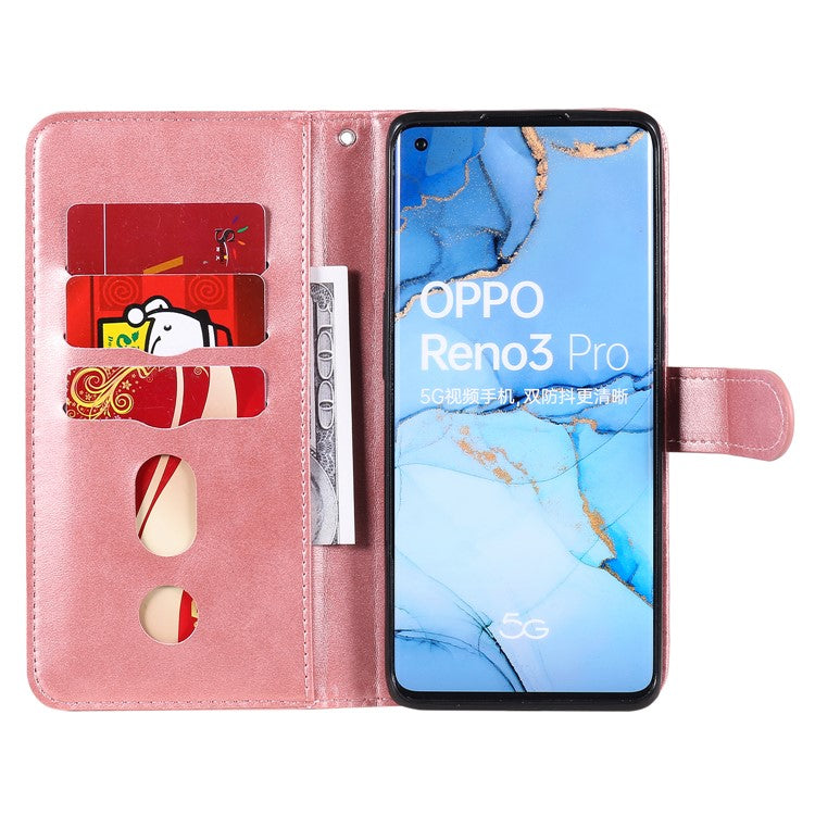 Zipper Pocket Leather Protector Wallet Case for OPPO Find X2 Neo/Reno3 Pro - Rose Gold
