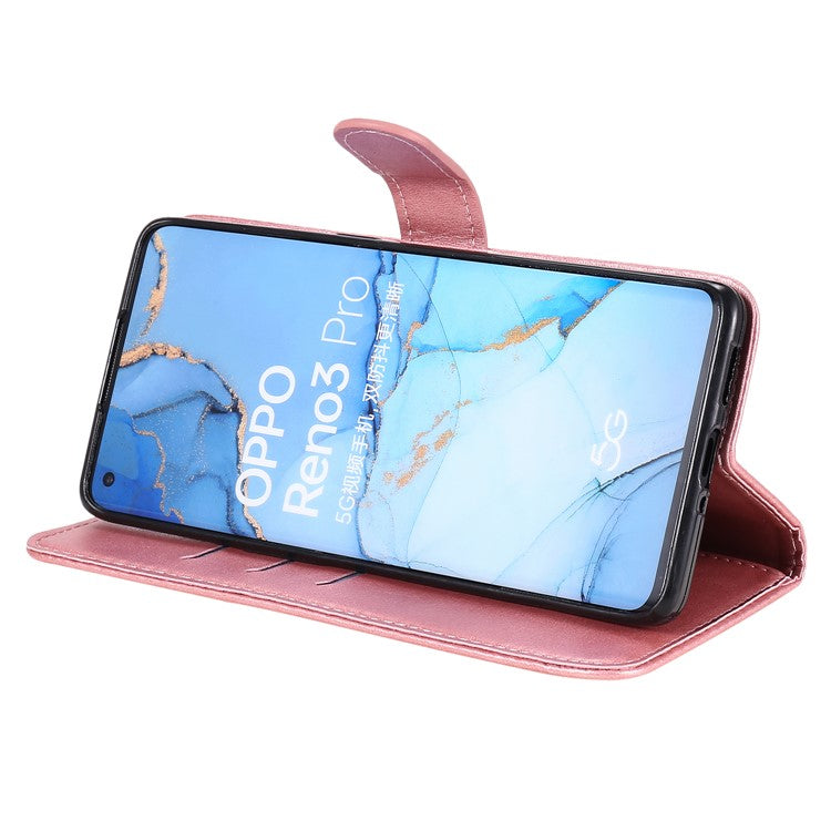 Zipper Pocket Leather Protector Wallet Case for OPPO Find X2 Neo/Reno3 Pro - Rose Gold