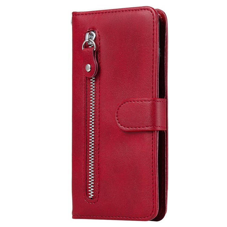 Wallet Zipper Pocket Leather Cover for Oppo Find X2 Lite/Reno3 - Red
